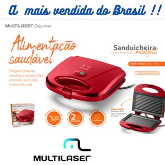 Imagem de Sanduicheira e Grill Antiaderente Vermelha Multilaser Mini Grill Gourmet 127v