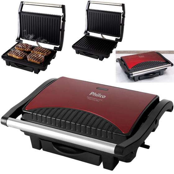 Sanduicheira e Grill Press Philco Vermelho inox Antiaderente 1200W Com