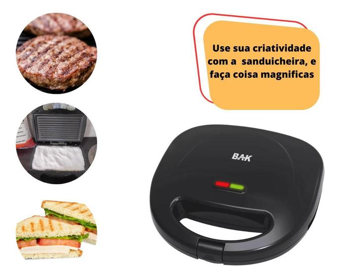 Imagem de Sanduicheira Elétrica Antiaderente Grill Bak 110V