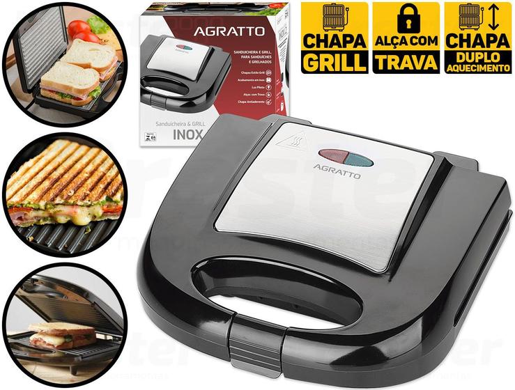 Imagem de Sanduicheira Grill E Misteira Agratto Inox 750w C/ 2 Chapas