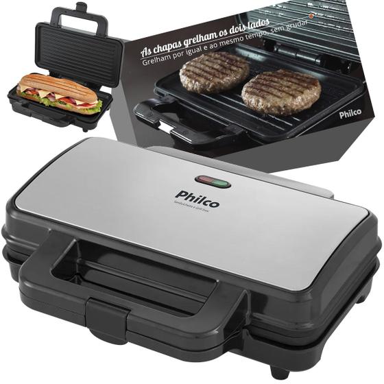 Sanduicheira Grill Elétrica Philco Inox Antiaderente PGR02I 900W Faz 2 ...