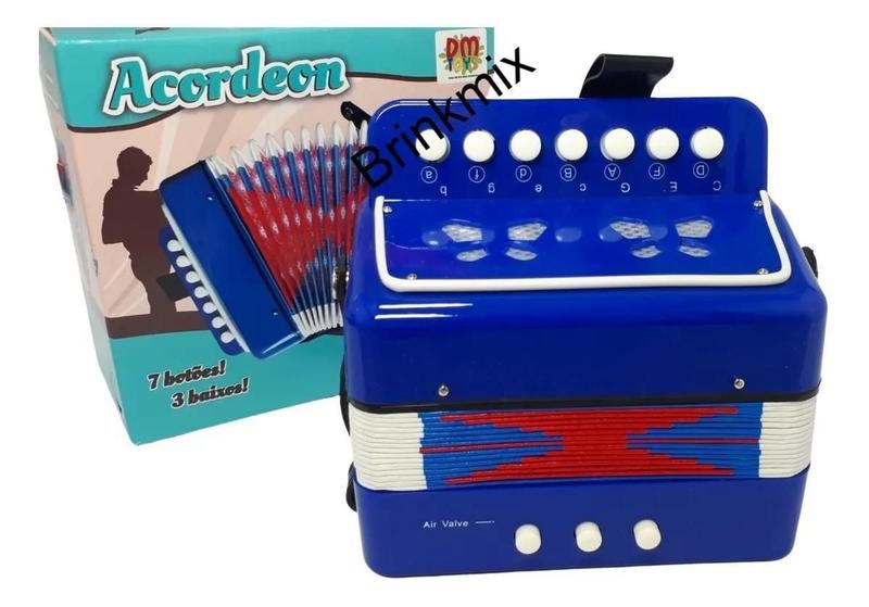 Imagem de Sanfona Gaita Mini Acordeon 03 Baixos 07 Botões Cor Azul