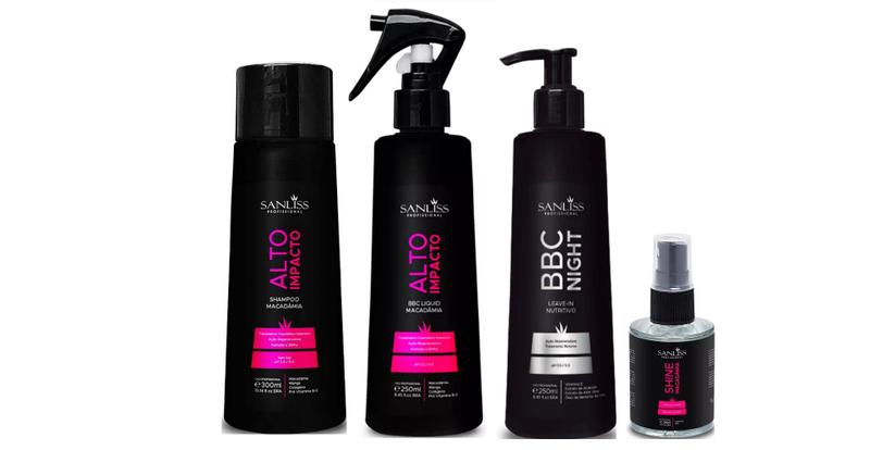 Imagem de Sanliss Alto Impacto Shampoo e BBC Liquid e BBC Night e Shine Macadâmia