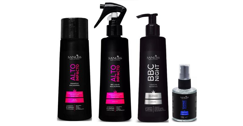 Imagem de Sanliss Alto Impacto Shampoo e BBC Liquid e BBC Night e Shine Moringa