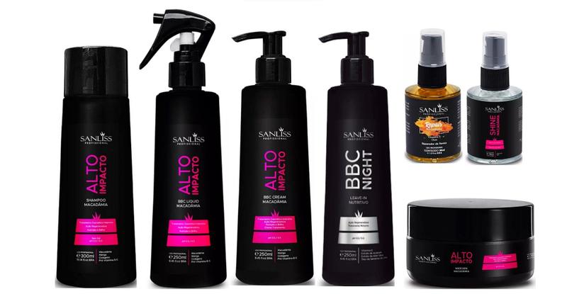 Imagem de Sanliss Alto Impacto Shampoo e Máscara e BBC Liquid + Cream + Night e Repair + Shine Macadâmia