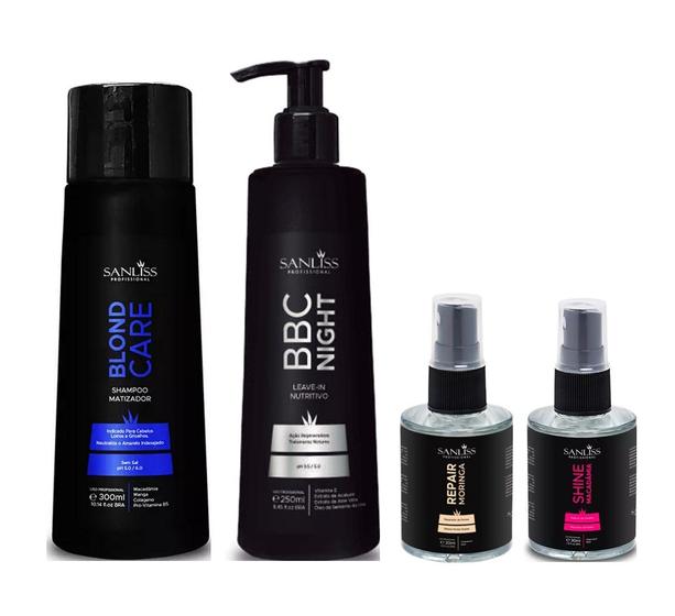 Imagem de Sanliss Blond Care Shampoo e BBC Night e Repair Moringa e Shine Macadâmia