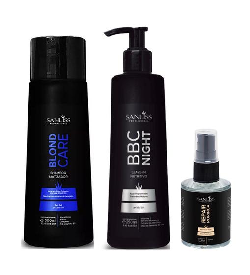 Imagem de Sanliss Blond Care Shampoo e BBC Night e Repair Moringa