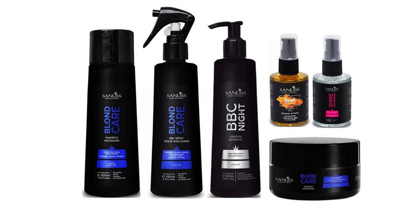 Imagem de Sanliss Blond Care Shampoo e Máscara e BBC Spray e BBC Night e Repair Macadâmia e Shine Macadâmia