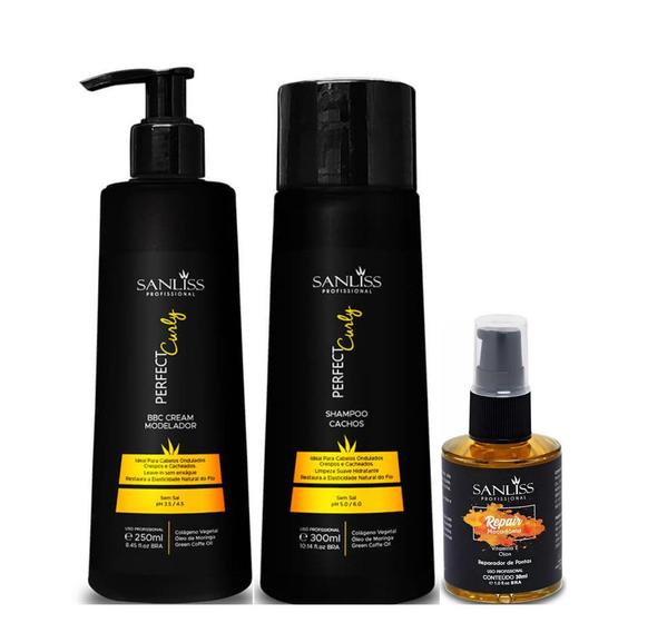 Imagem de Sanliss Perfect Curly Shampoo e BBC Cream Modelador e Repair Macadâmia