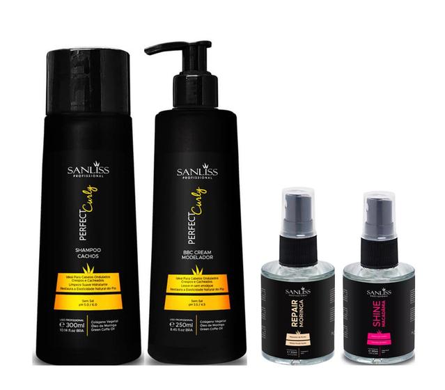 Imagem de Sanliss Perfect Curly Shampoo e BBC Cream Modelador e Repair Moringa e Shine Macadâmia