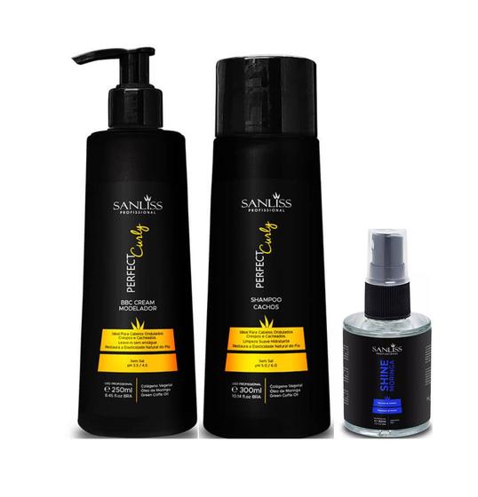 Imagem de Sanliss Perfect Curly Shampoo e BBC Cream Modelador e Shine Moringa