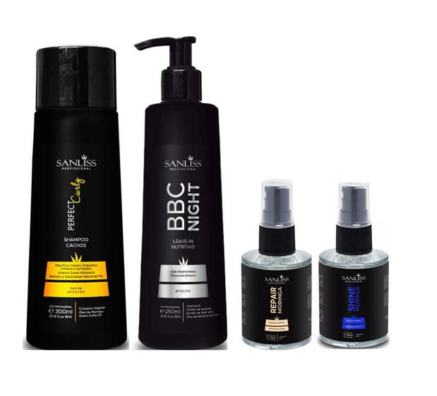 Imagem de Sanliss Perfect Curly Shampoo e BBC Night e Repair Moringa e Shine Moringa