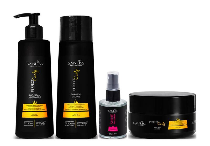 Imagem de Sanliss Perfect Curly Shampoo e Máscara e BBC Cream Modelador e Shine Macadâmia