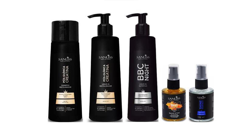 Imagem de Sanliss Pós-Quimica Shampoo e Leave-In Restaurador e BBC Night e Repair Macadâmia e Shine Moringa