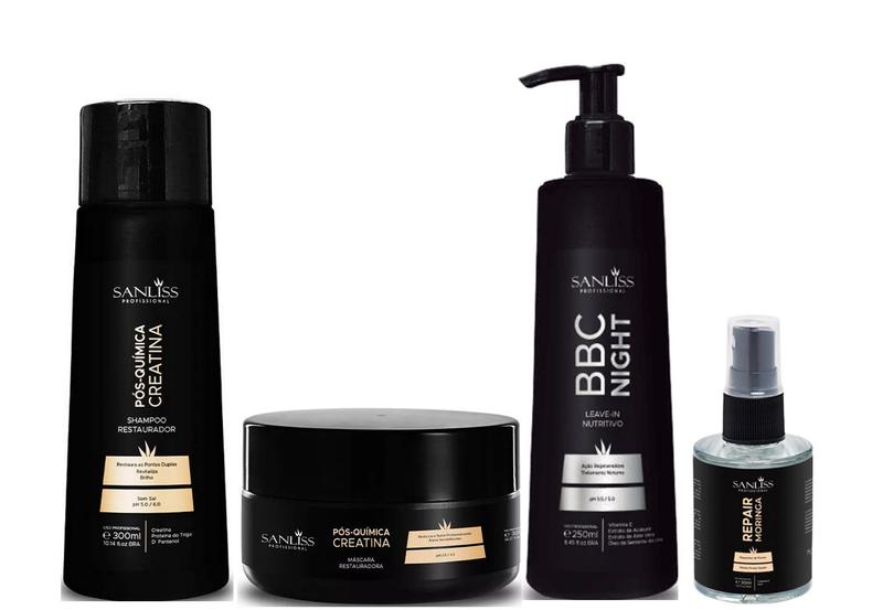 Imagem de Sanliss Pós-Quimica Shampoo e Máscara e BBC Night e Repair Moringa