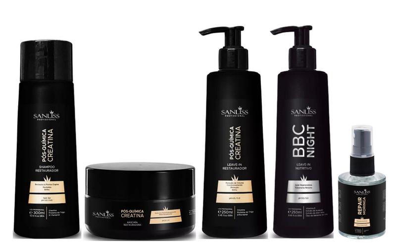 Imagem de Sanliss Pós-Quimica Shampoo e Máscara e Leave-In Restaurador e BBC Night e Repair Moringa