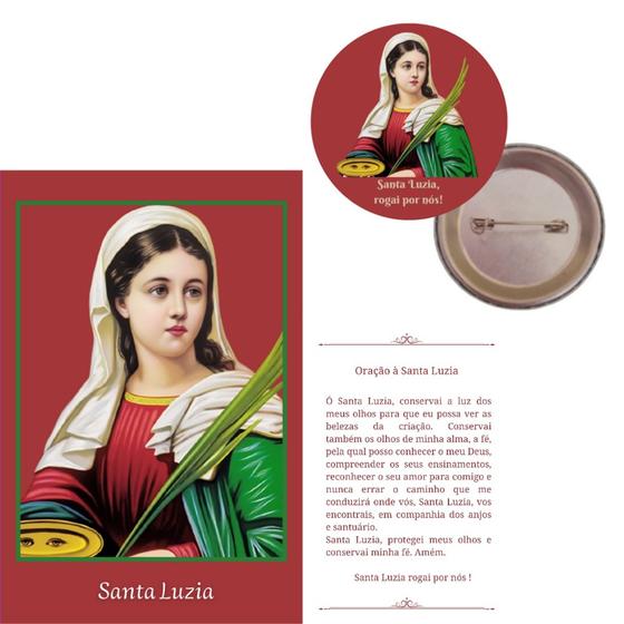 Imagem de Santa Luzia 10 kits de botton com cartão de oração