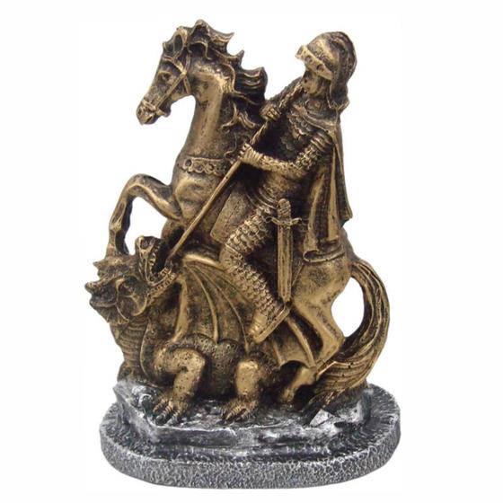 Imagem de São Jorge Com Cavalo E Dragão Ogum Resina Cor Ouro Pequeno