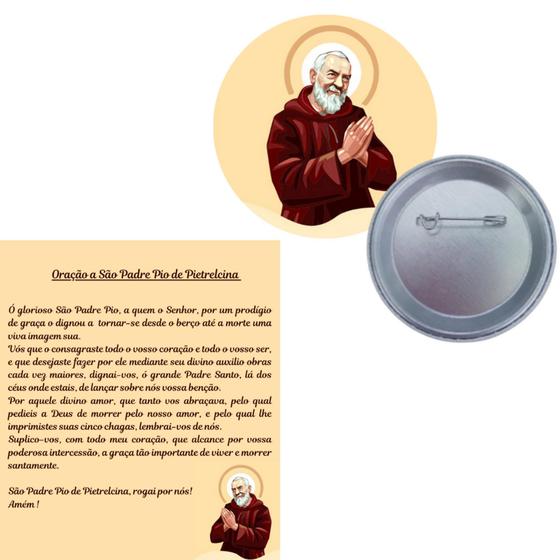 Imagem de São Padre Pio de Pietrelcina 10 kits de botton com cartão de oração