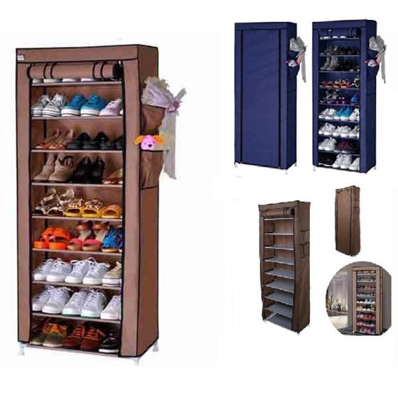 Sapateira armario organizador 9 prateleiras grande 160cm estante guarda roupa portatil com ziper Menor preço em Sapateira armario organizador 9 prateleiras grande 160cm estante guarda roupa portatil com ziper