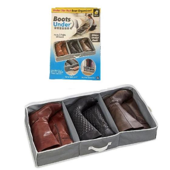 Imagem de Sapateira botas salto alto dobravel organizador guarda roupa bau cama portatil viagem vira bolsa ziper e alça 3 pares