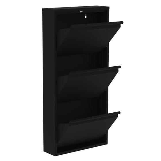Imagem de Sapateira de Aço 50 cm com 3 Portas com Abertura Simultânea na Cor Preta