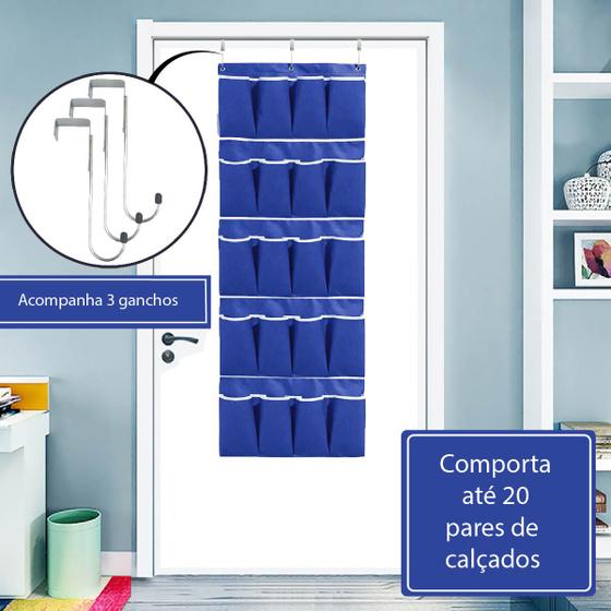 Sapateira de Porta Vertical 10 Pares Organizador Multiuso Prática 20 Bolsos Azul Menor preço em Sapateira de Porta Vertical 10 Pares Organizador Multiuso Prática 20 Bolsos Azul
