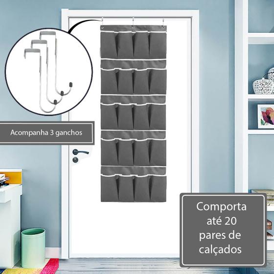 Imagem de Sapateira de Porta Vertical 10 Pares Organizador Multiuso Prática Cinza