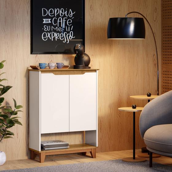 Imagem de Sapateira Hall Vertical com 2 portas Flow para entrada ou quarto - Off White com Freijó