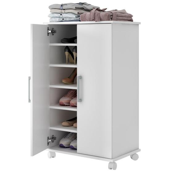 Sapateira Multiuso com Rodízios 02 Portas 05 Prateleiras Kali Branco - Lyam Decor Menor preço em Sapateira Multiuso com Rodízios 02 Portas 05 Prateleiras Kali Branco - Lyam Decor