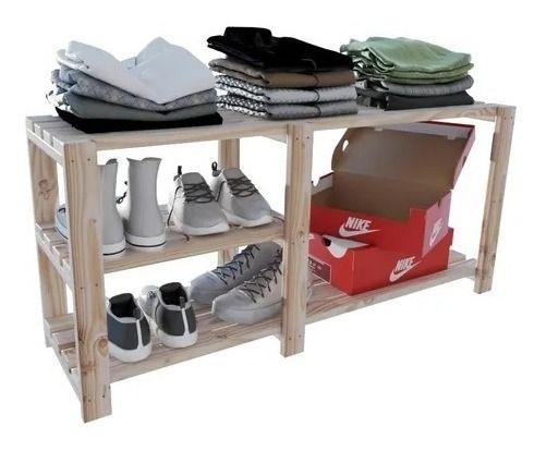 Imagem de Sapateira Organizador Minimalista Madeira Natural Para Sapatos