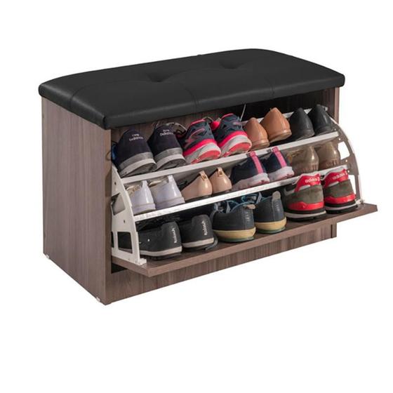 Sapateira Puff Bau Cama Versatile Premium Luxo Até 12 Pares Marrom - Estofado Preto Menor preço em Sapateira Puff Bau Cama Versatile Premium Luxo Até 12 Pares Marrom - Estofado Preto