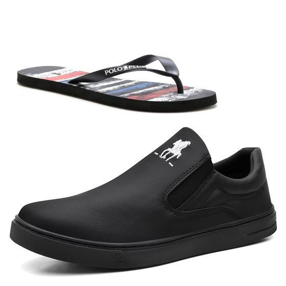 Imagem de Sapatênis Masculino Calce Fácil Slip On Polo Plus Adulto Juvenil Infantil + Chinelo