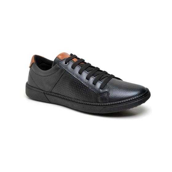 Imagem de Sapatênis Masculino Slip Comfort Couro Preto Sola Black