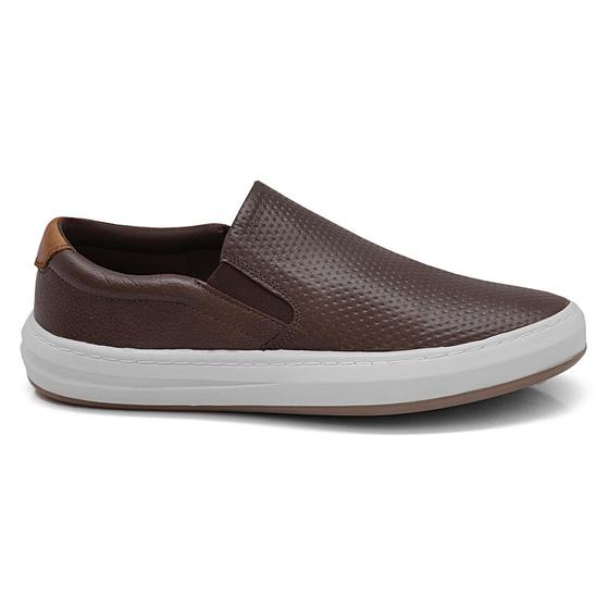 Imagem de Sapatênis Masculino Slip On Casual Couro Legitimo Sola Costurada