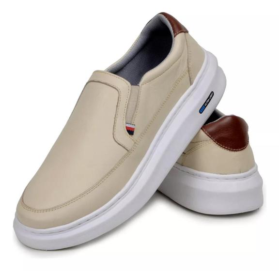 Imagem de Sapatenis Mocassim Masculino De Couro Slip On  Calçar Facil Tenis Confortável Macio