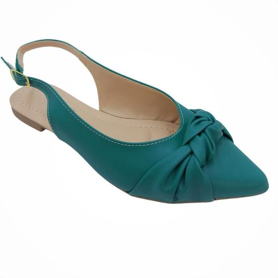 Imagem de Sapatilha aberta verde esmeralda nó rasteira feminina bico fino preta slingback rasteirinha sandalia moda sapato