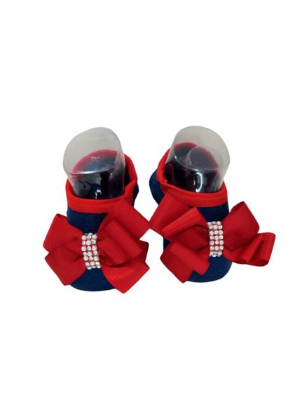 Imagem de Sapatilha Azul Com Laço Vermelho e Perolas 16-22 Infantil Ref 01079423