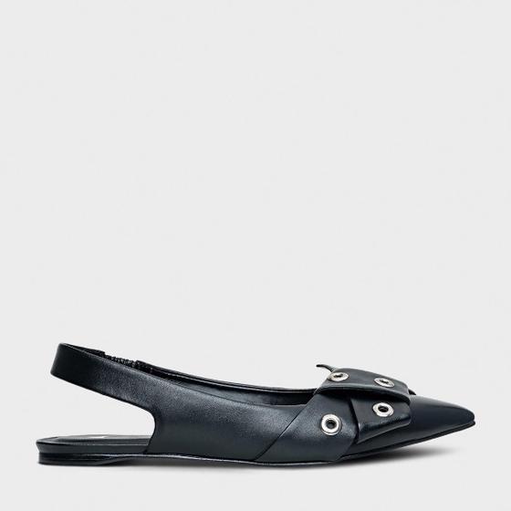 Imagem de Sapatilha Carrano Slingback Laço Ilhós Couro Preto - 507081
