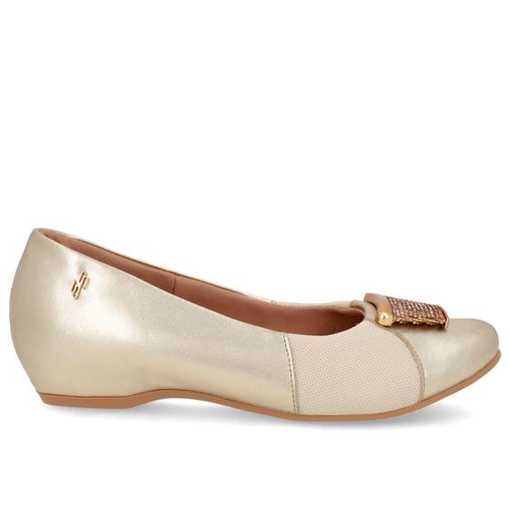 Sapatilha Dourada Couro Verniz Enfeite Brilho Usaflex