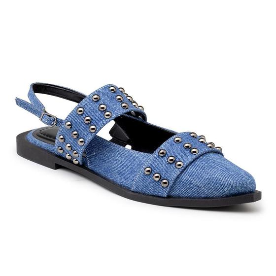 Imagem de Sapatilha Feminina Bico Fino Ilhós Fivela Slingback Jeans