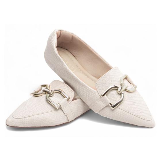 Imagem de Sapatilha Mocassim Feminino Bico Fino Off White 153D