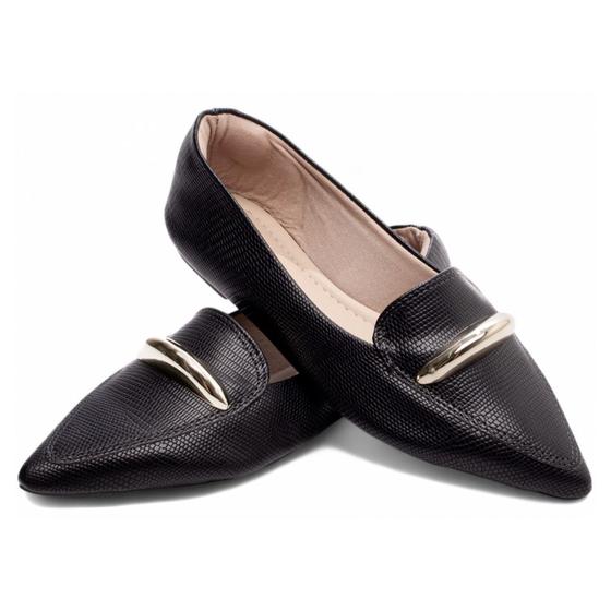 Imagem de Sapatilha Mocassim Feminino Bico Fino Preto 155A