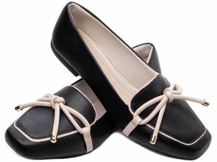 Imagem de Sapatilha Mocassim Feminino Rasteiro Preto Com Laço Torricella 456.012C