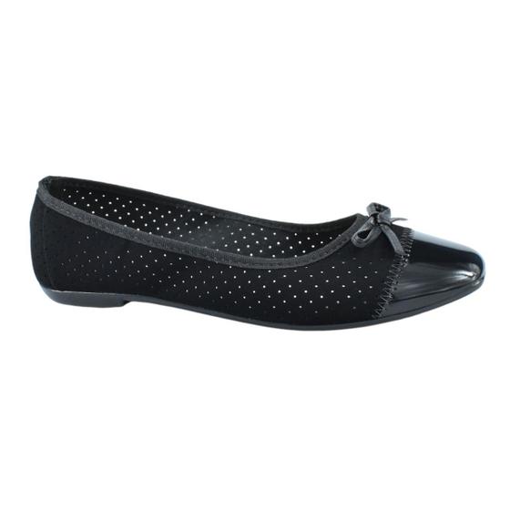 Imagem de Sapatilha Moleca Nobuck Premium Micro Perfuros Bico Quadrado Verniz Preto Feminino