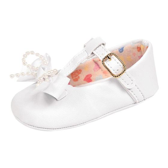 Imagem de Sapatilha para Bebê Lugui Menina com Laço e Pérolas Branco