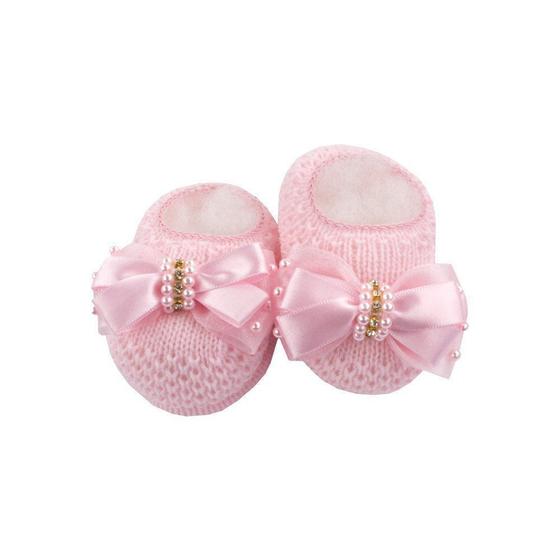 Imagem de Sapatinho bebê em tricot com laço e pérolas - Sensação