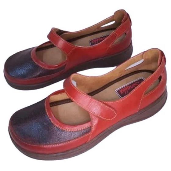 Sapato Boneca Couro Feminino Retrô Conforto Versátil Casual - Main Image