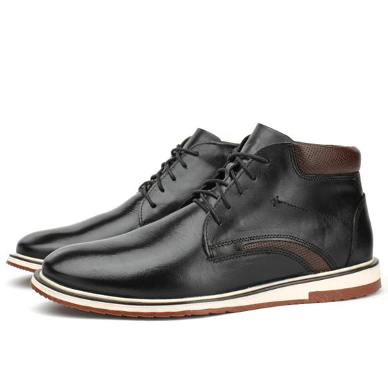 Imagem de Sapato Casual Bota Couro Masculina Cano Curto Forro Couro Solado Borracha Resistente Elegante Preto