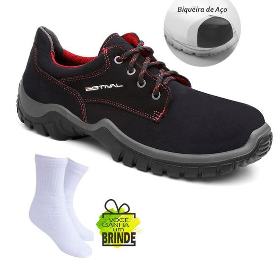 Imagem de Sapato De Segurança Em Microfibra  Preto E Vermelho  Estival  WO10042S2  Bico De Aço - CA 32.294